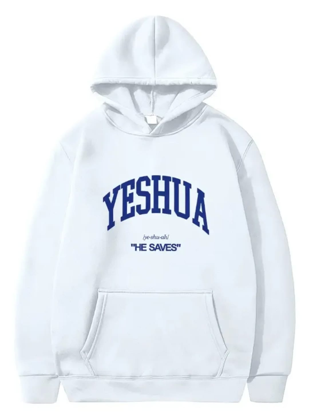 Moleton YESHUA branco com capuz e estampa azul